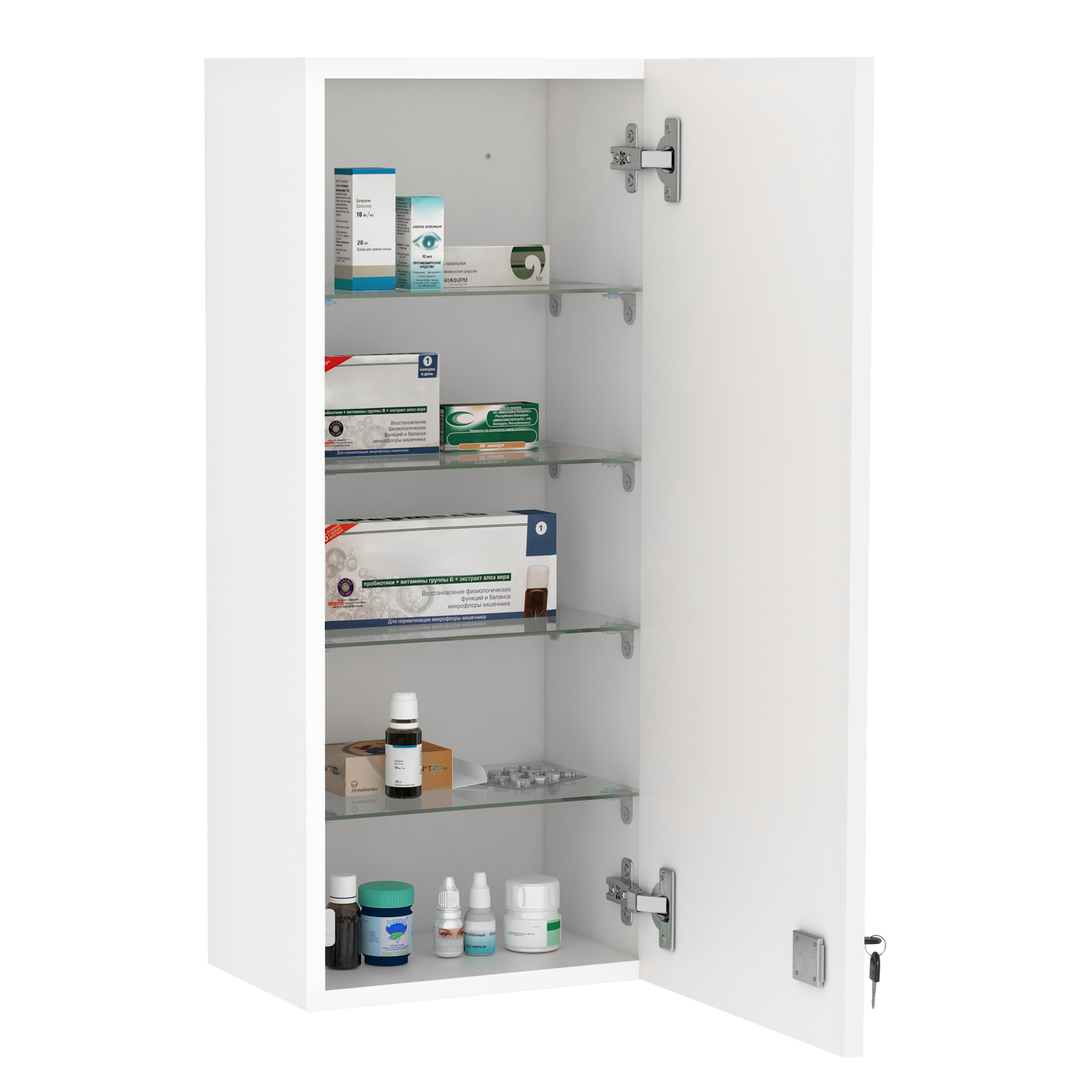 kleankin Botiquín de Pared de Primeros Auxilios, Botiquín de Medicinas de 5 Niveles con Estantes Ajustables de Vidrio, Cerradura y 2 Llaves, para Baño, Cocina, 30x20x70 cm, Blanco
