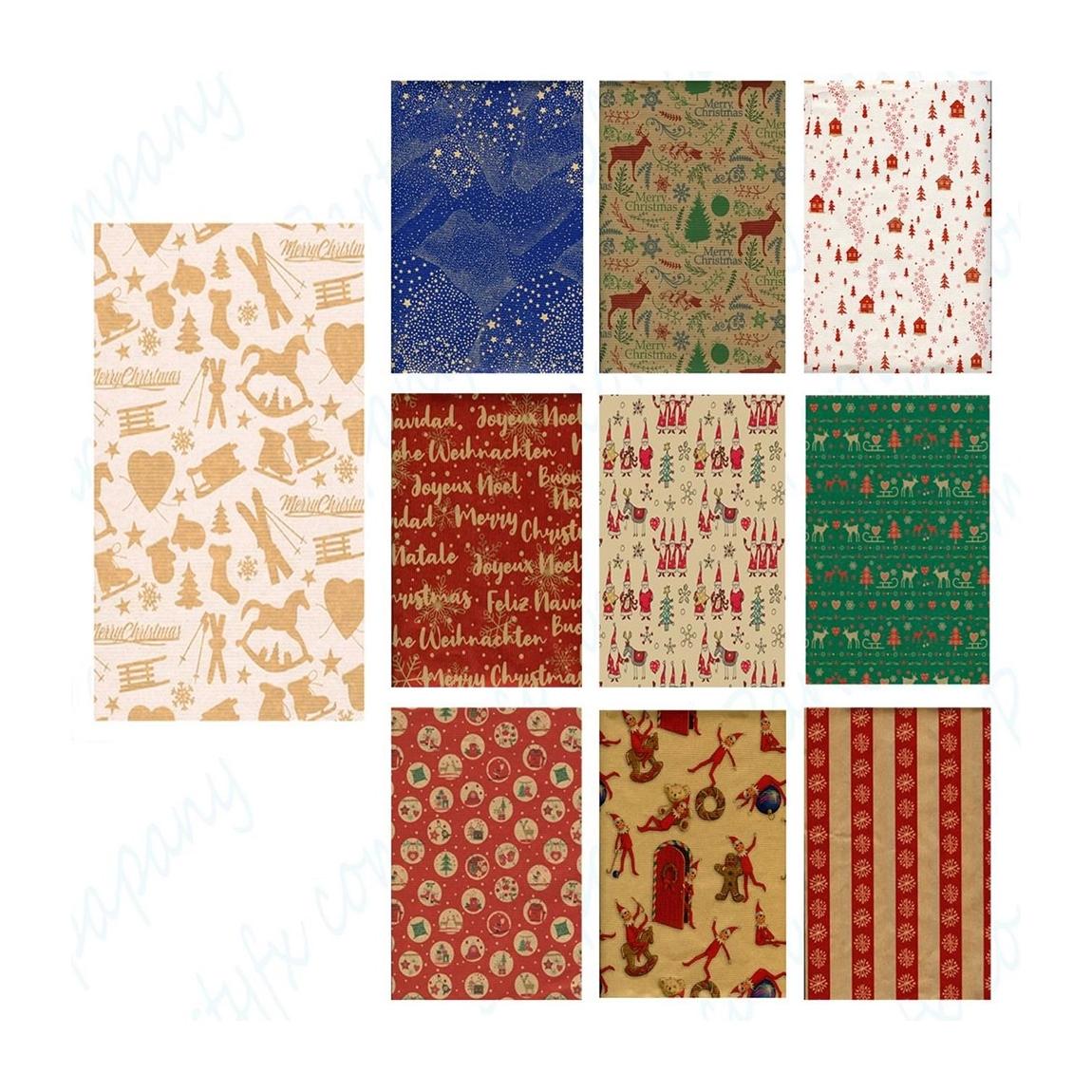 PLUS HOME Papel de Regalo Hecho en Papel de Kraft Reciclable Estilo Navideña - Cubre Regalo Navideña - Coincidencia Aleatoria de Patrones