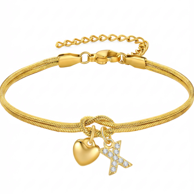Pulseras doradas con iniciales para mujer, diseño de nudo de amor, estilo Barcelet, delicadas letras A-Z, pulseras doradas, regalos