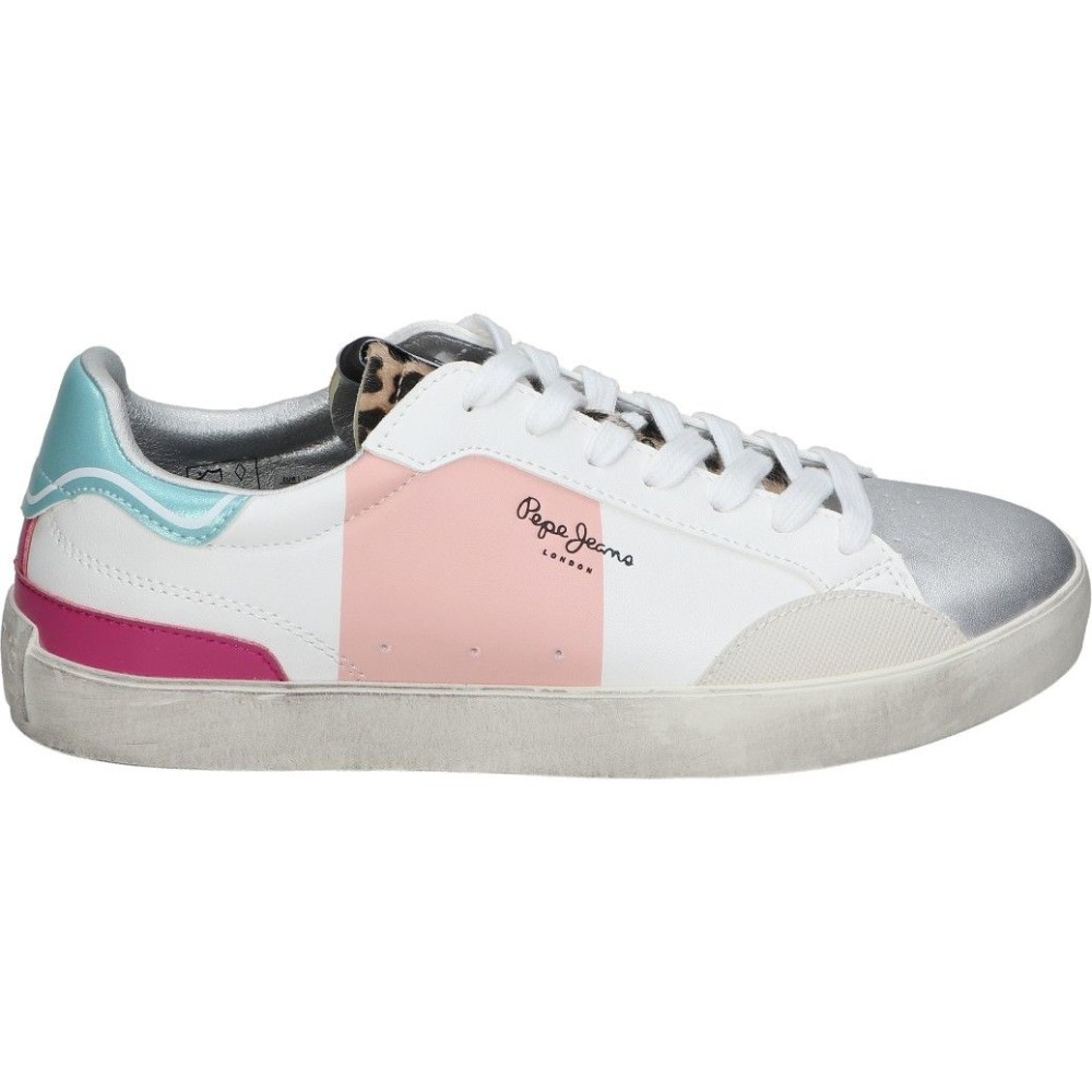 PEPE JEANS | Zapatilla Pepe Jeans Aberlady Girl para Mujer – Deportiva Baja en Color Blanco con Detalles – Sneaker con Cordones – Estilo Casual – Versátiles – Combinables – Alta Calidad y Comodidad – Modelo PGS30613-934