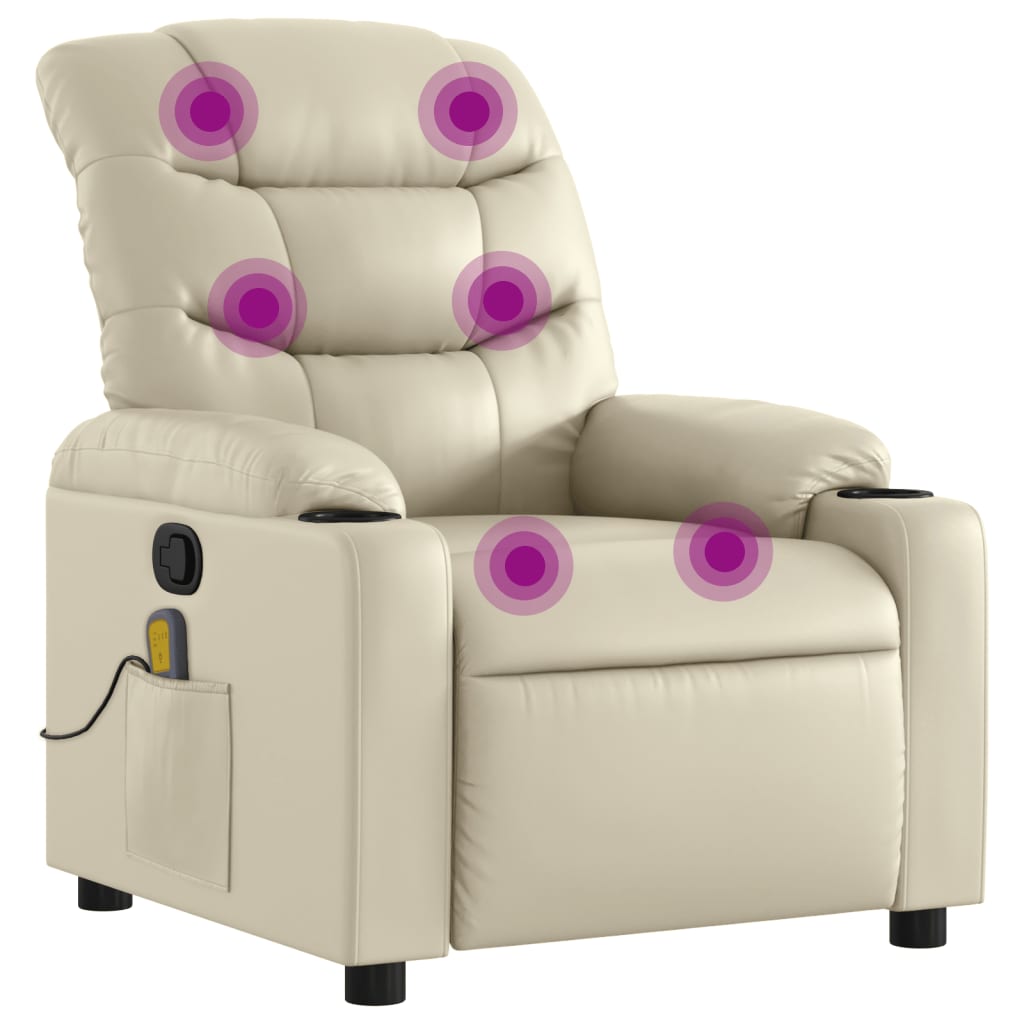 vidaXL Sillón reclinable de masaje cuero sintético crema