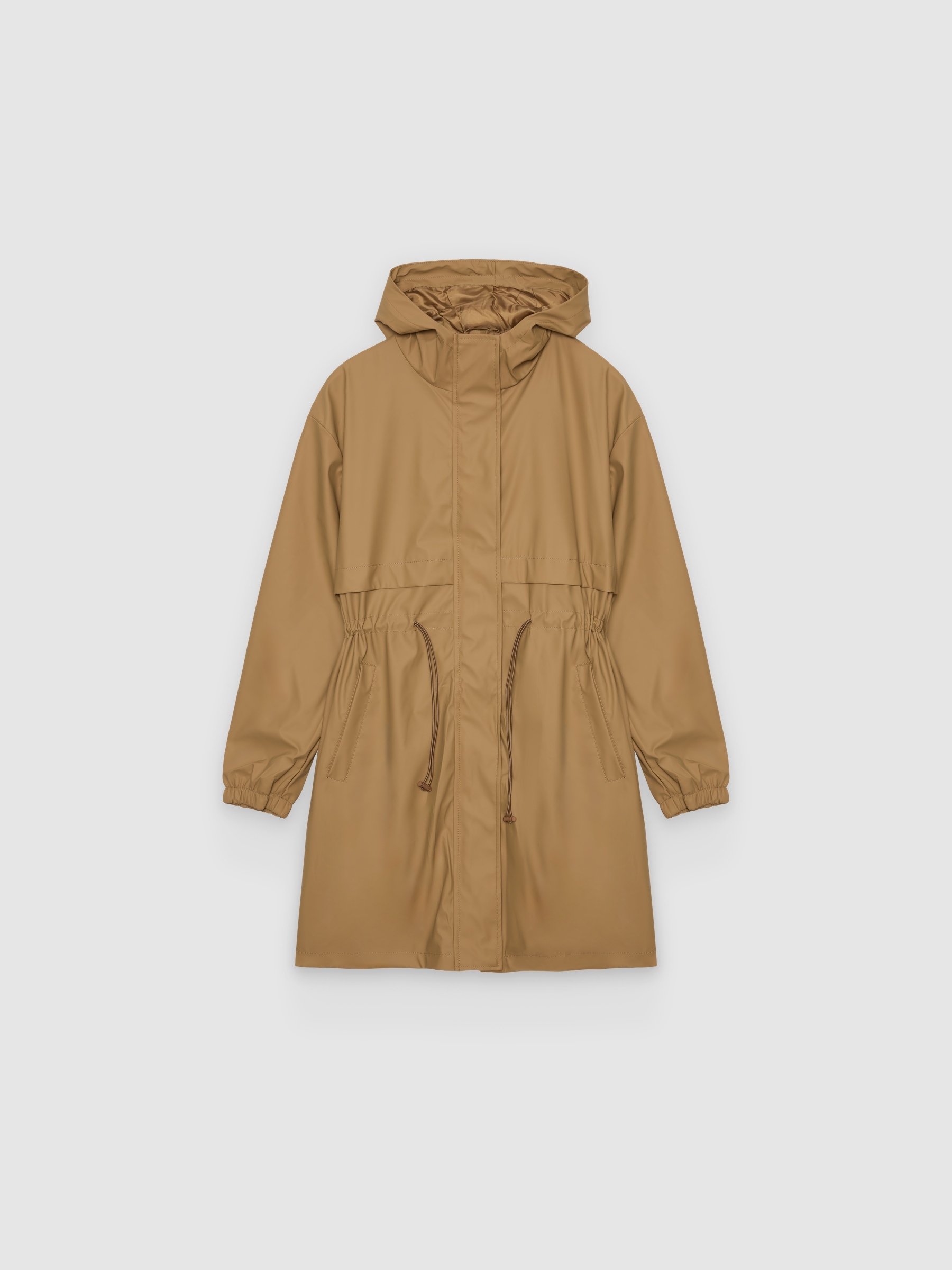 Parka oversized en nylon con acabado efecto piel, capucha y cordón ajustable en la cintura INSIDE