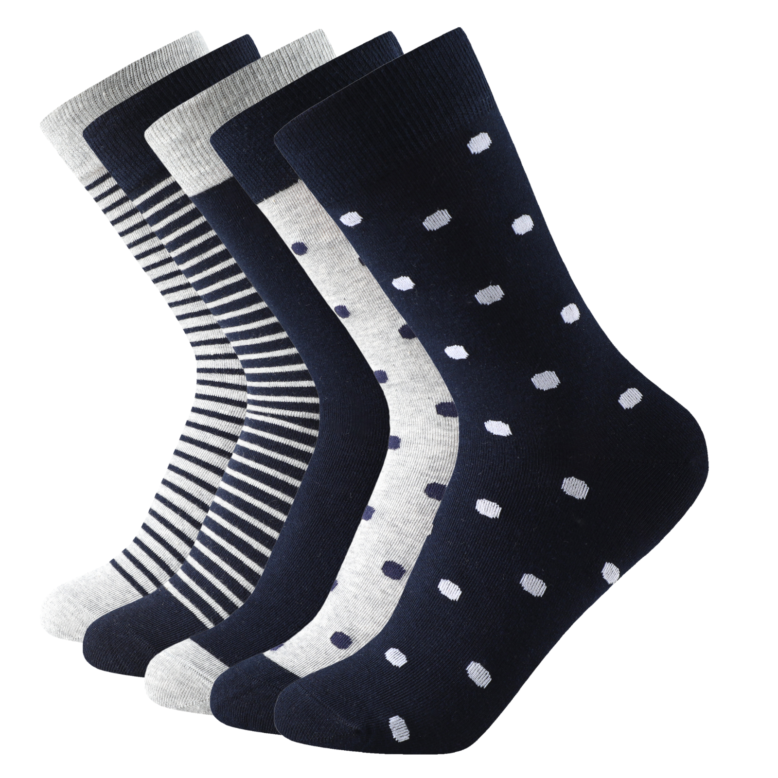 Calcetines de algodón para regalar Balseti. Pack con 6 pares de calcetines estampados variados de rayas y lunares de caña media en colores surtidos. Talla única, válidos para las tallas de la 35 a la 41.