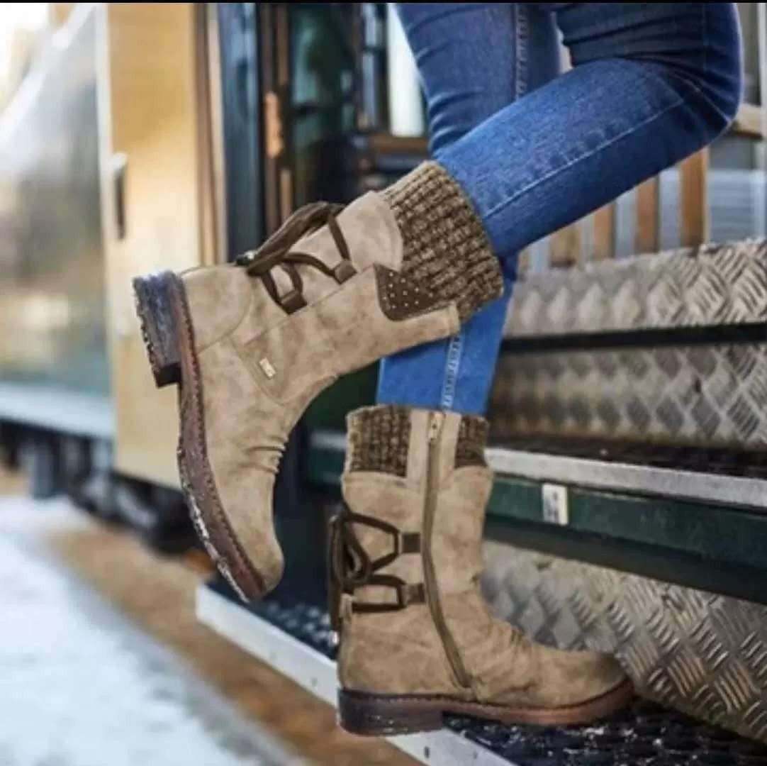 MOV Botas de cuero de mujer de Tubo Medio nuevo E invierno de Lana nuevas 43 Botas de Nieve Cálidos de gran tamaño