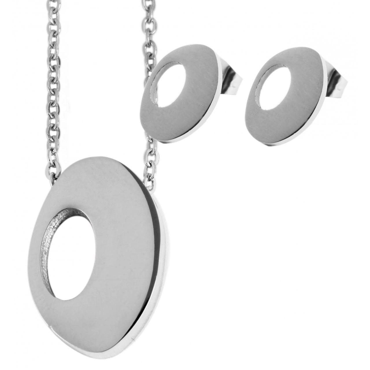 Akzent® Conjunto Pendientes + Collar Prateados em Aço Inoxidável - 0119