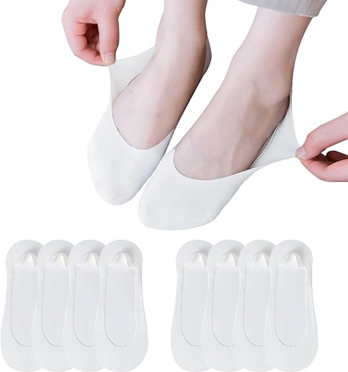 8 pares - Calcetines - Calcetines invisibles para mujer - Calcetines que no se ven para mujer para zapatos planos - Antideslizantes - Invisibles - Calcetines de forro ultrafino - Calcetines finos ocultos - Protector de pie de silicona - Blanco