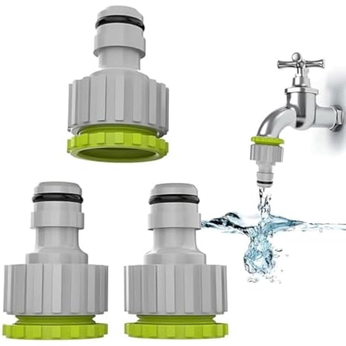 3 adaptadores para grifo de cocina - Adaptador de grifo de agua de conexión rápida - Grifo de jardín 2 en 1 - Conexión roscada - Conexión de grifos/tuberías de agua