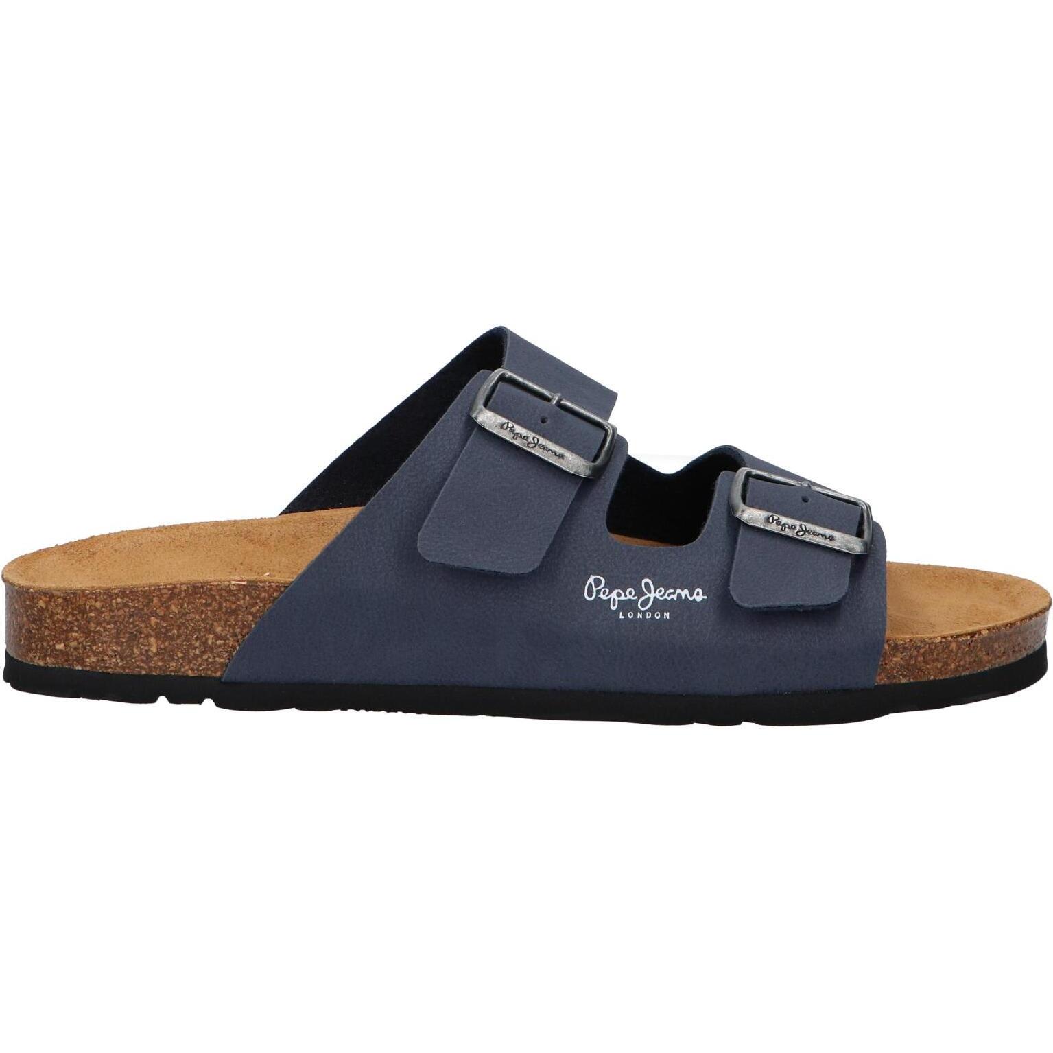 Pepe Jeans Men's Sandals PMS90110 BIO M Double Chicago 595Navy with cushioned insole and anti-slip flexible sole, perfect for summer casual wear; stylish imitation leather men's sandals.
