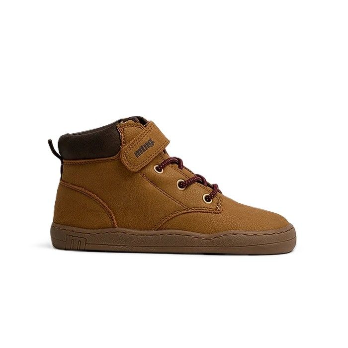 Mustang - Botines barefoot Free para niños, estilo casual con caña media, cierre adhesivo y cordones elásticos bicolor, color camel, lavables y con certificado vegano PETA