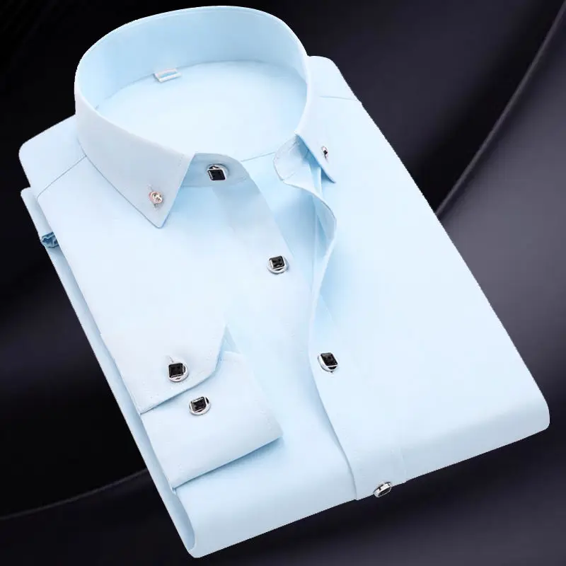 TK Camisa Blanca De Verano Para Hombres Corte Slim Fit Estilo Coreano Casual Con Tres Botones Camisas De Manga Larga Para Oficina