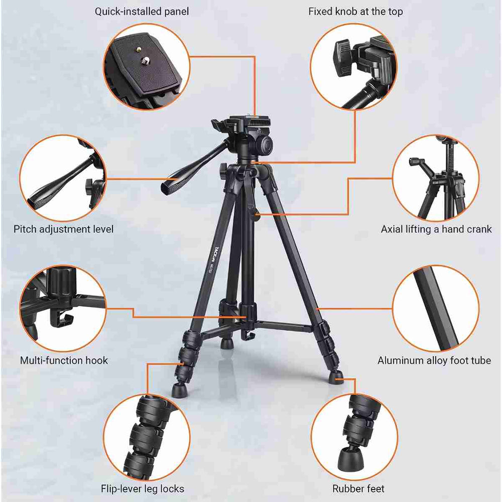 Trípode ALMALUX para Cámara y Móvil 150cm, Control Remoto Bluetooth, Cabezal 360°, Soporte Smartphone y Bolsa, Carga 5kg