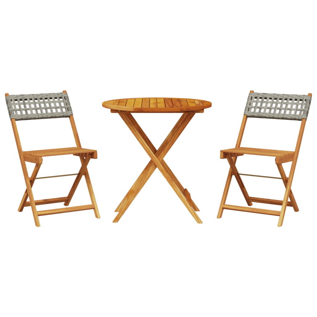 vidaXL Juego de bistro de 3 piezas ratán PE y madera maciza gris
