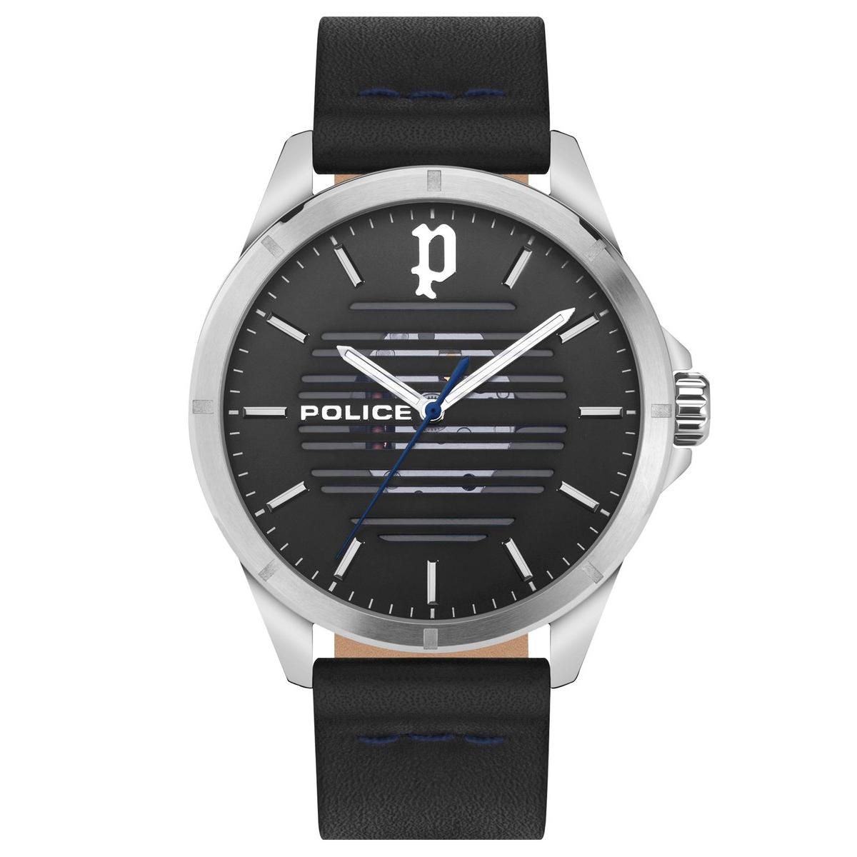 Police Reloj Hombre Caja De Acero Pulsera Genuine Leather De Color Negro Resistente Al Agua 5 Atm Pewja2204502