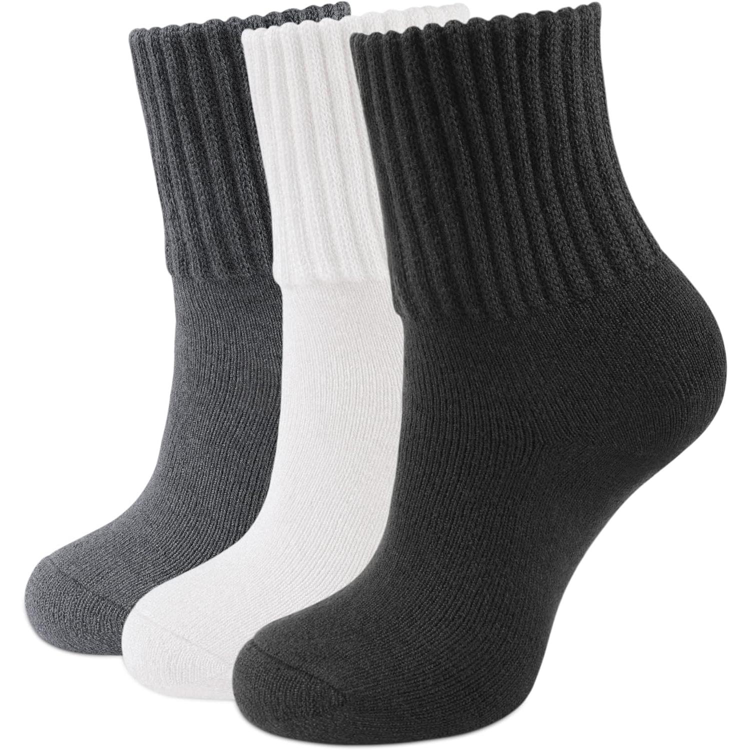TK 3 Pares Calcetines Tobilleros Térmicos Mujer Calcetines Calientes de Invierno Sin Costuras Calcetines Frio Extremo Antiampollas Calcetines de Algodón Grueso Blanco Negro Gris Marrón Beige