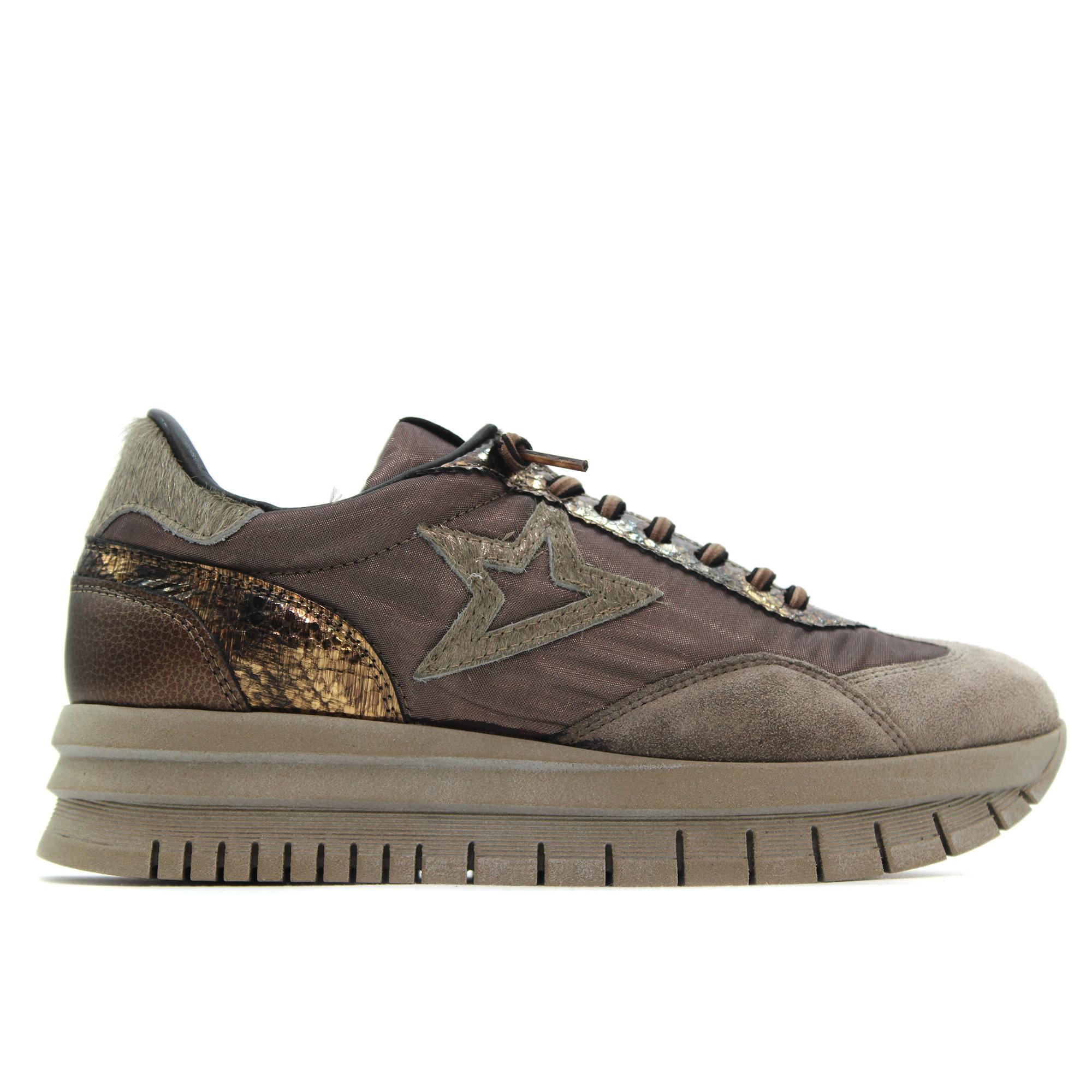 Cetti C-1259XL Zapato deportivo con cuña y plataforma, piel y textil, cordón elástico, suela de goma, para señora