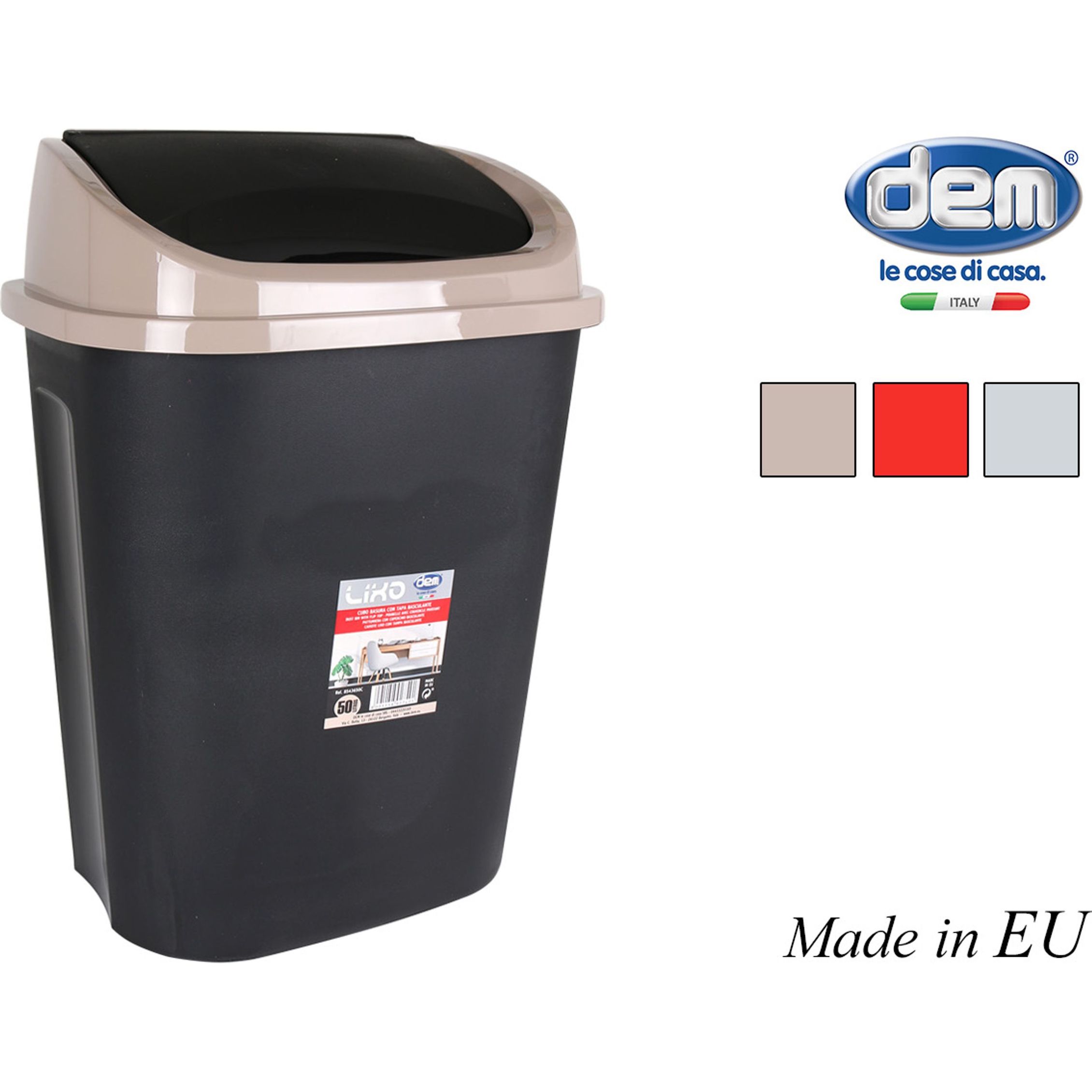 DEM - Cubo Basura con Tapa Basculante 50LT (COLORES SURTIDOS) - Cubo Basura con Capacidad Ampliada - Cubo Basura Fácil de Limpiar - Cubo Basura con Diseño Elegante - Cubo Basura Resistente a Golpes - Cubo Basura con Tapa para Evitar Olores