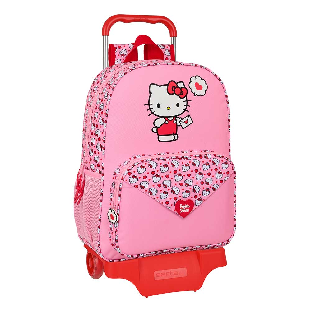 SAFTA | Mochila Escolar Grande con Ruedas Hello Kitty Compact Evolution Extraíble Carro 905 Sistema de Sujeción SAFTA, Hombreras y Espalda Ergonómicas Acolchadas, Bolsillo Frontal y Portabotellas