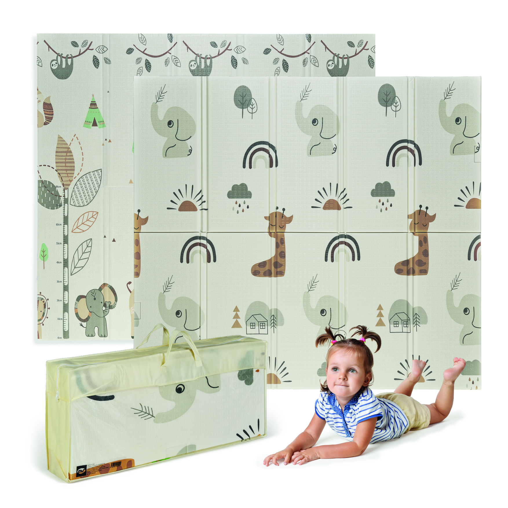 MS BabyWorld Tapete de juegos Fancy - Alfombra de Juegos para Bebé 180x200x1.5 cm - Doble Cara, Tapete Muy acolchado (1.5 cm Grosos), Plegable y con Bolsa de transporte - Ideal para regalo