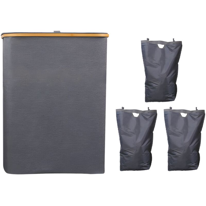 CA Cesta para la colada de 160 l, plegable, de gran capacidad, con 3 compartimentos y bolsa extraíble para lavadora, ideal para lavandería, baño y dormitorio.