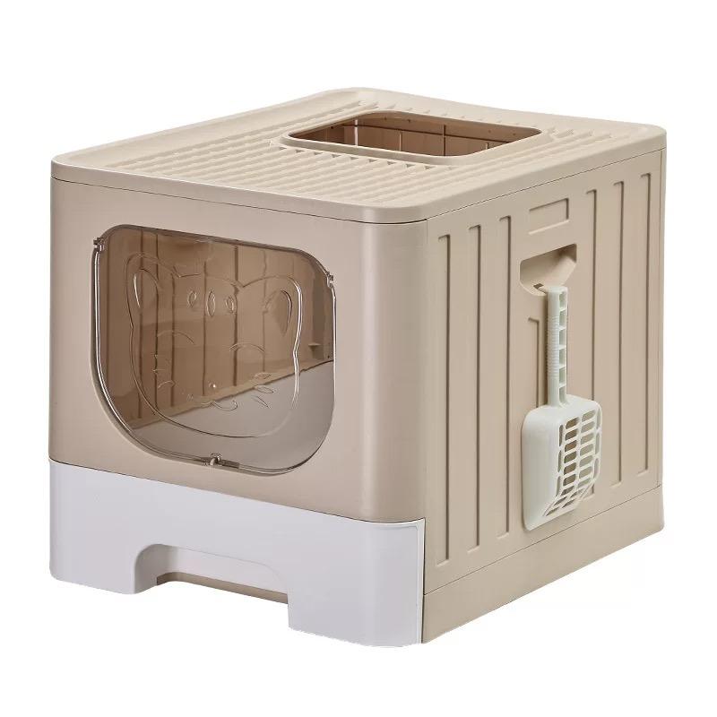 COTTECOTA Arenero para Gatos con Doble Puerta | Diseño Cuadrado Cerrado | Puerta con Forma de Cara de Gato | Incluye Pala de Limpieza | 3 Colores Disponibles | Medidas 49 x 38 x 39 cm