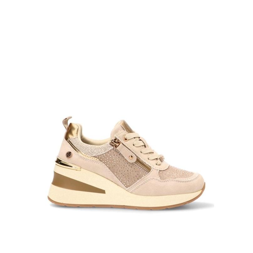 Zapatillas Casual Xti - Mujer - Cuña Media - Modelo 144377 - Color Beige