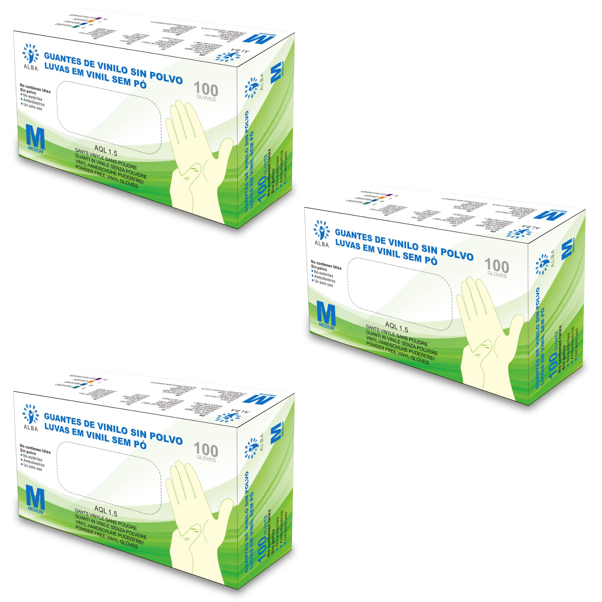 Start Electric  Guantes de Vinilo Sin Polvo Blancos Translucidos - 100 unidades - Para Uso Profesional en Clínicas, Laboratorios e Industria Alimentaria  Marca Alba