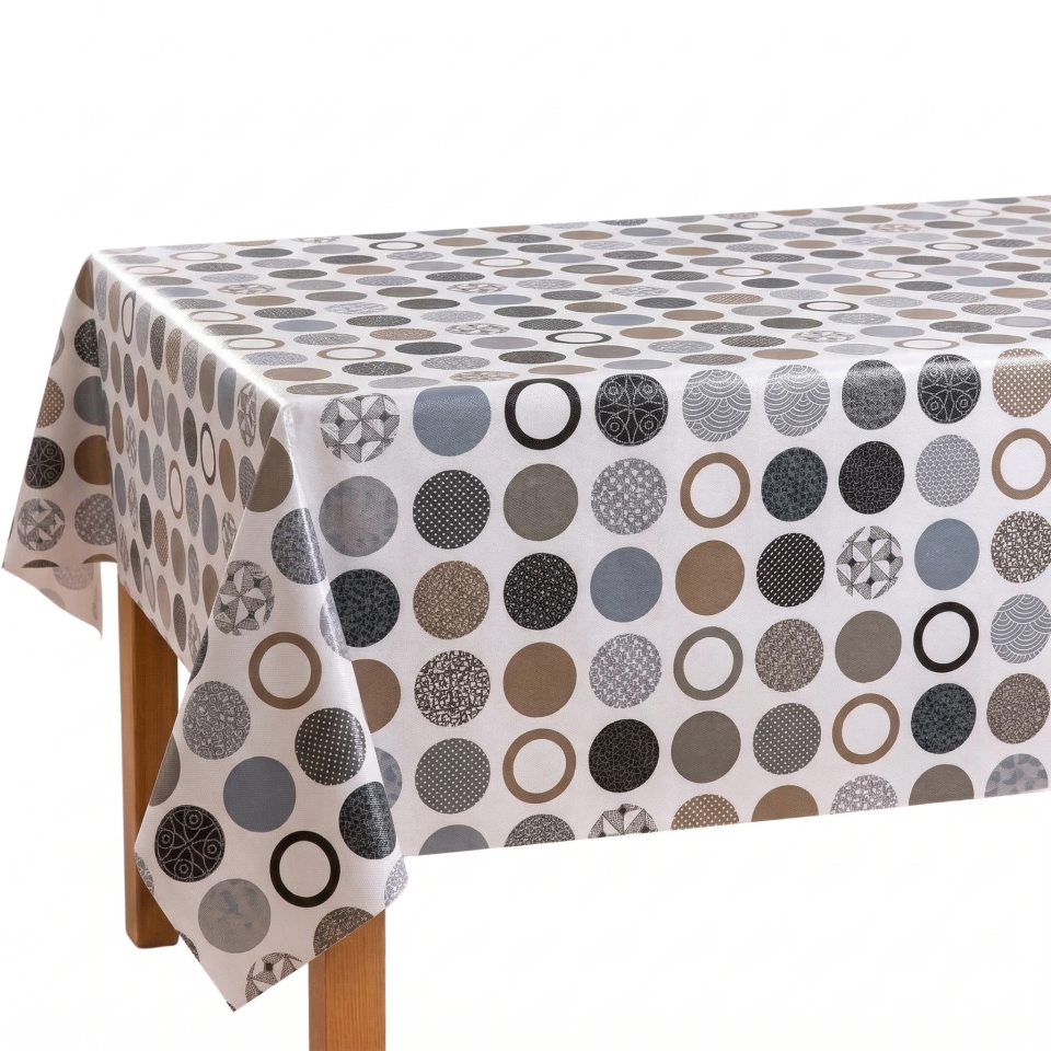 Mantel de Mesa de PVC Impermeable y Antimanchas con Diseño de Círculos Étnicos, Fácil de Limpiar, para Cocina, Comedor, Terraza, Balcón, Picnic, Restaurante y Eventos, Ancho 140 cm