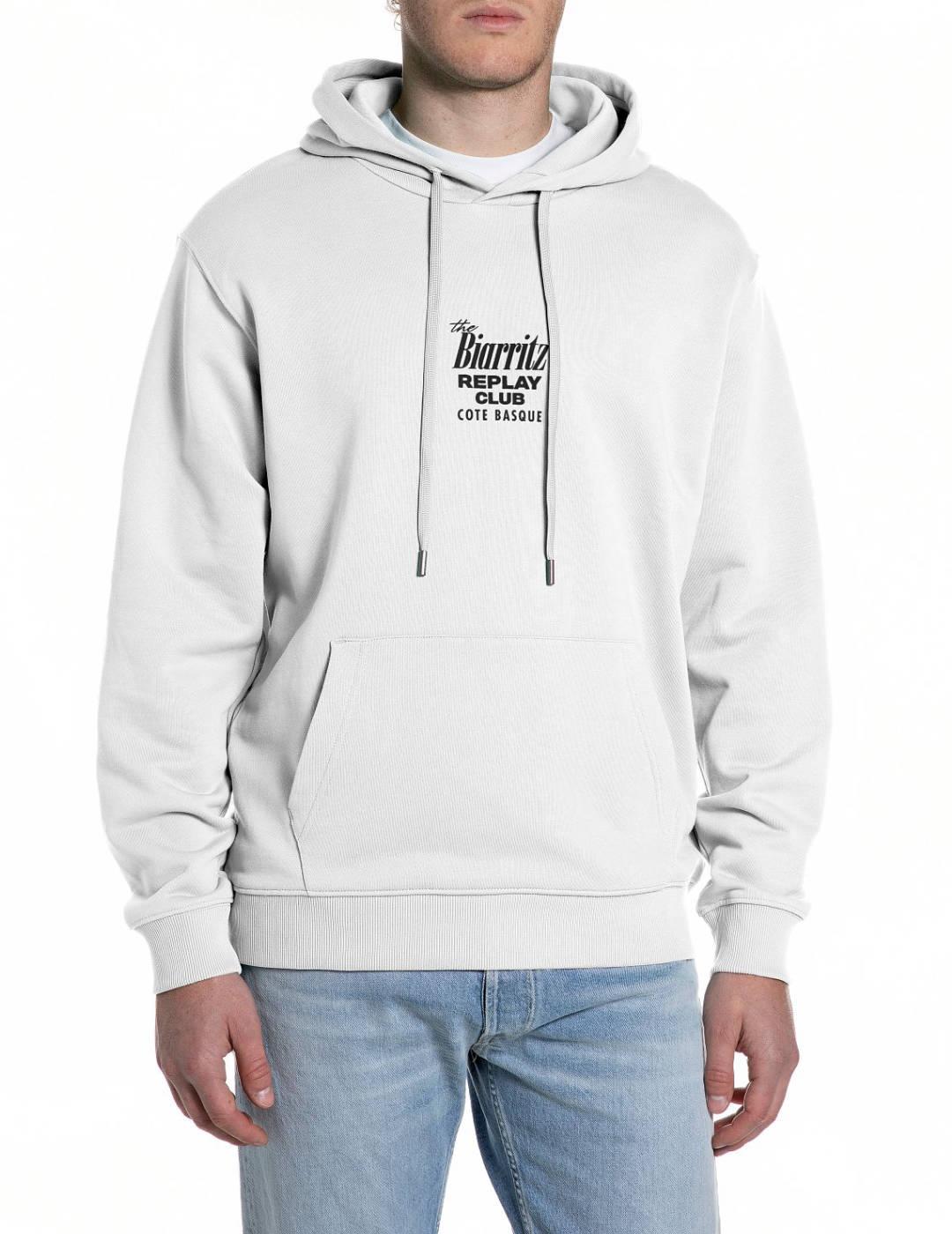 Sudadera Replay blanco con capucha para hombre