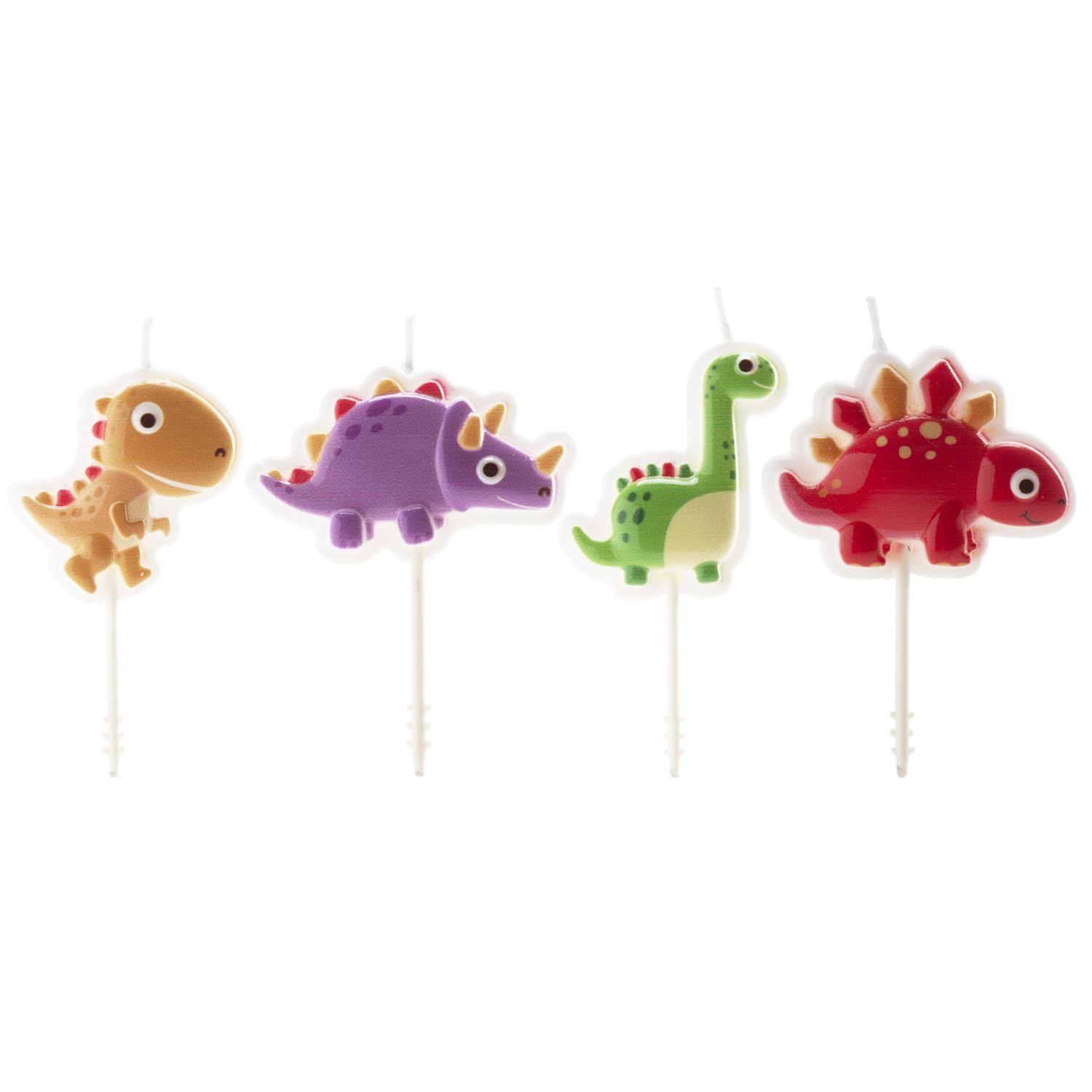 dekora - Velas de Cumpleaños Dinosaurios 4 Unidades – Velas para Tartas Infantiles – Decoración Temática para Fiestas de Dinosaurios