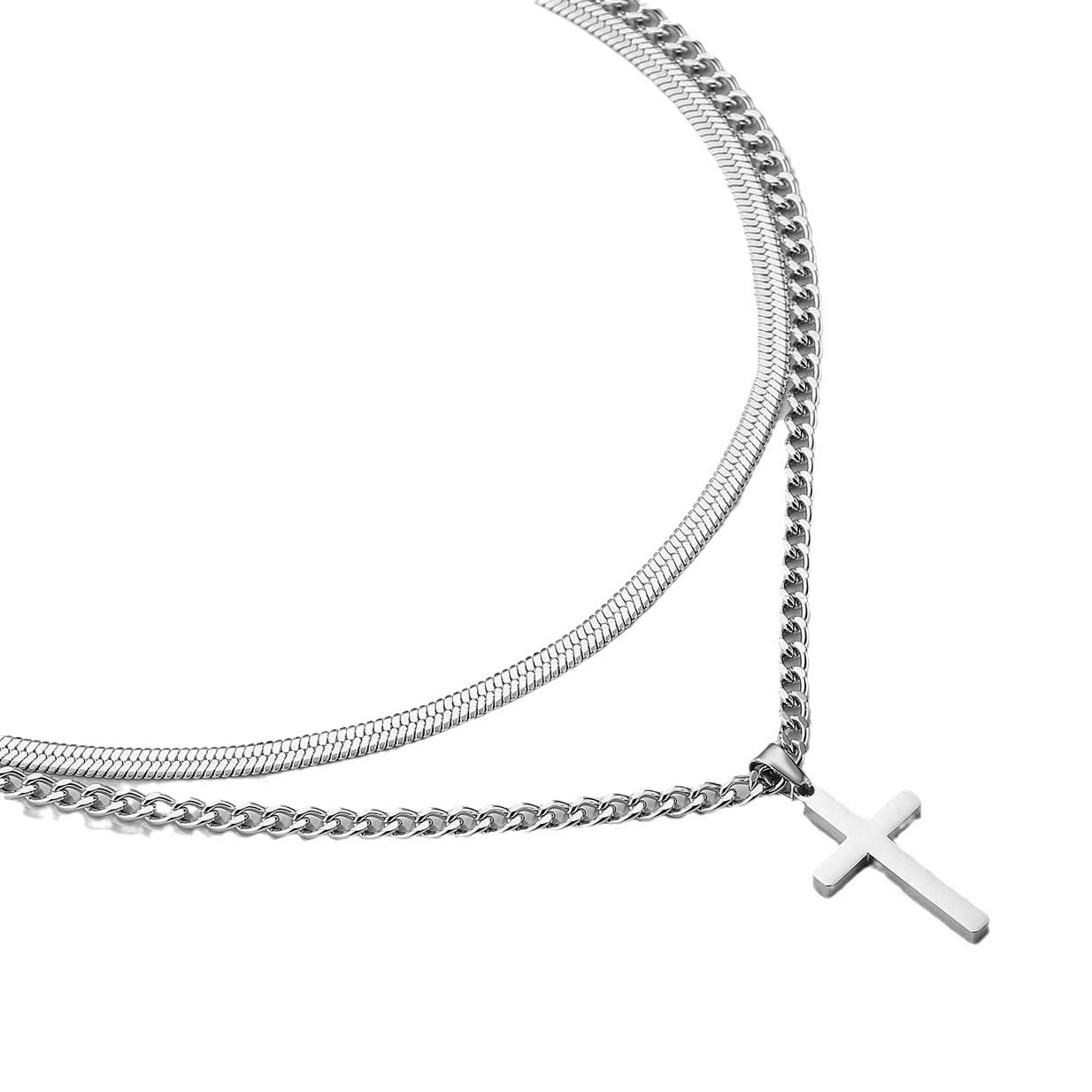 Collar de Cruz de Maple inoxidable para hombre, collar de Huesto de serpiente de Doble Capa, collar de Plata y Negro, para Novio gift