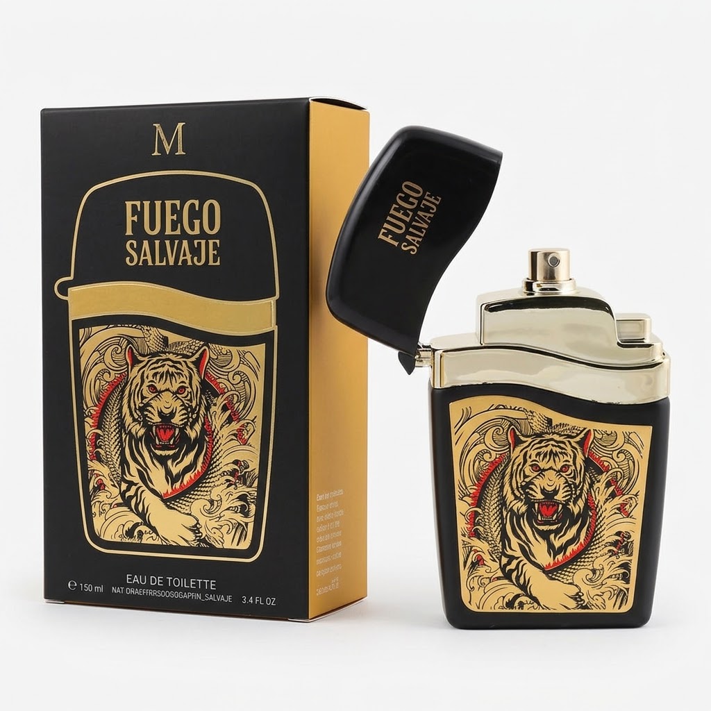 Fuego Salvaje Eau De Toilette para Hombre 100ml / 3.4 Fl Oz - Fragancia Oriental Amaderada E Intensa De Larga Duración Con Frasco Coleccionable En Relieve De Tigre Dorado Y Negro, Spray De Colonia Masculina Elegante, Regalo Exclusivo Para Él, Masculino