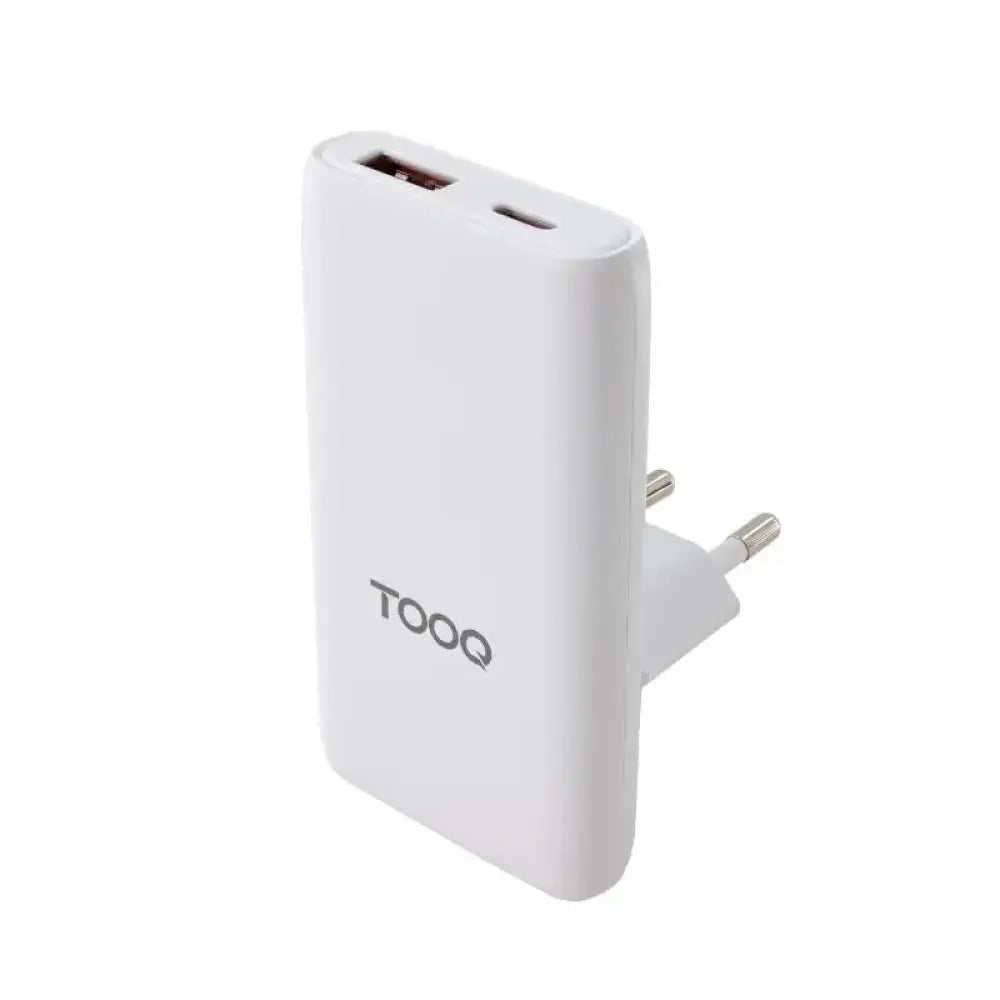 Cargador de dispositivos móviles TooQ TQWC-GANSL65W1A1C GaN 65W USB-C y USB-A Blanco ultrafino
