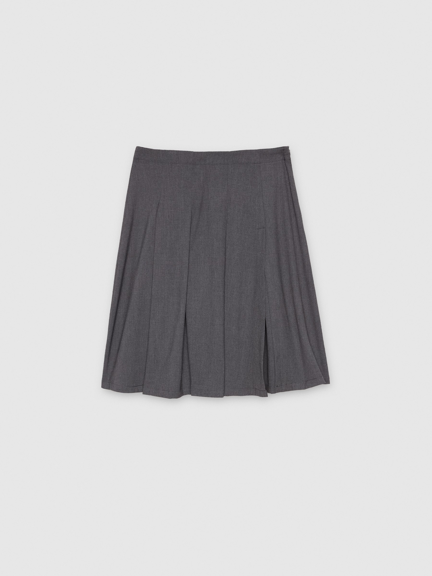 Falda midi con tablas, abertura frontal y cierre trasero de cremallera en tejido plano INSIDE