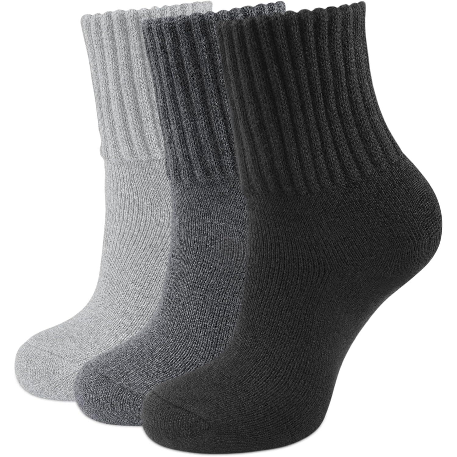 TK 3 Pares Calcetines Tobilleros Térmicos Mujer Calcetines Calientes de Invierno Sin Costuras Calcetines Frio Extremo Antiampollas Calcetines de Algodón Grueso Blanco Negro Gris Marrón Beige