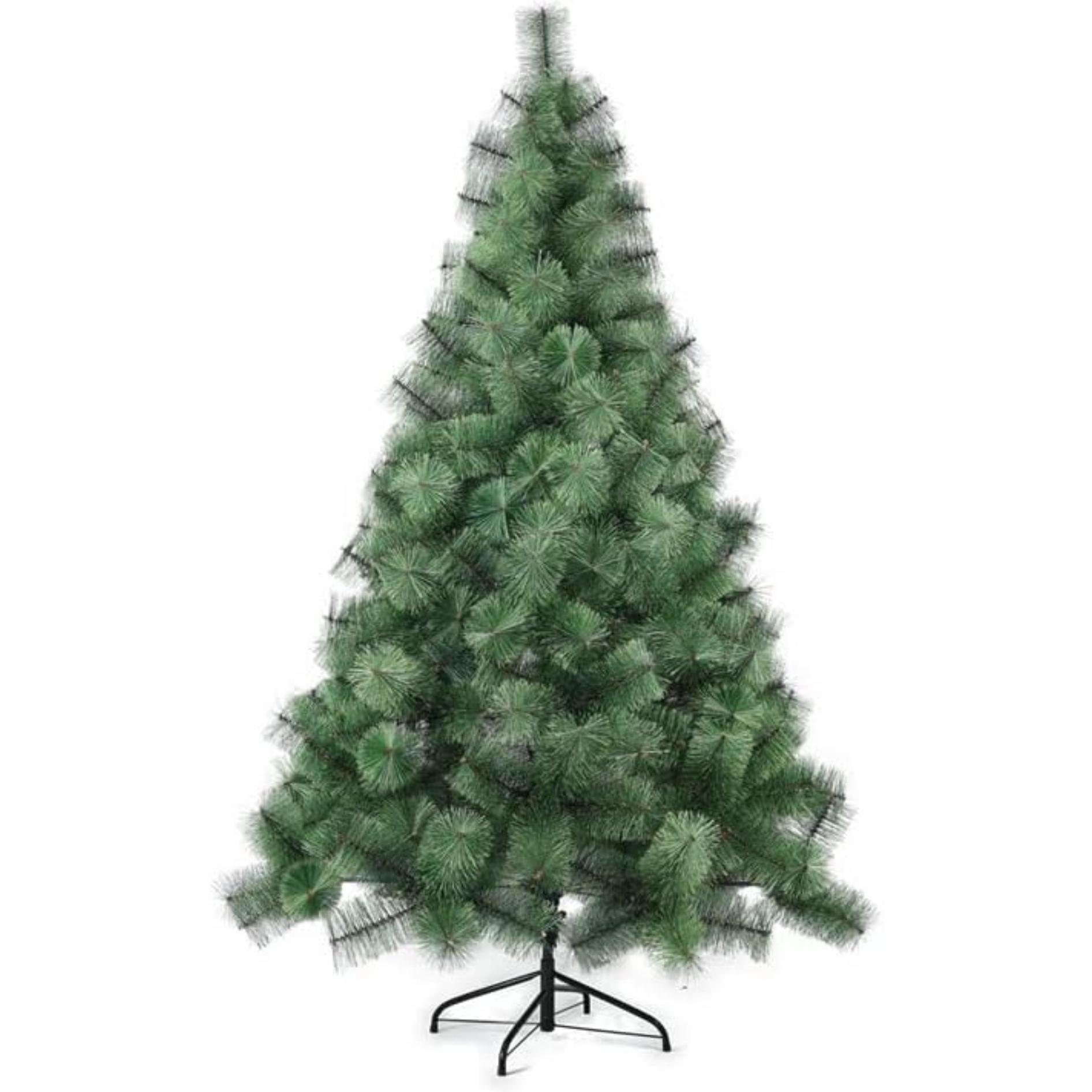 Árbol de Navidad Florado Con Piñones 120-210cm, Abeto Artificial Ignífugo con Hojas de Aguja, Decoración Navideña Ideal para Hogar, Oficina y Local con Soporte Metálico
