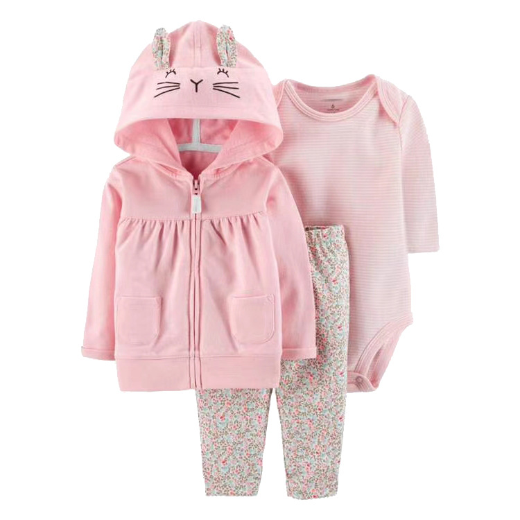 TK Ropa para niños, estilo primavera y otoño, suéter para niños y niñas, chaqueta con capucha, abrigo, mameluco de manga larga, conjunto de tres piezas para bebé