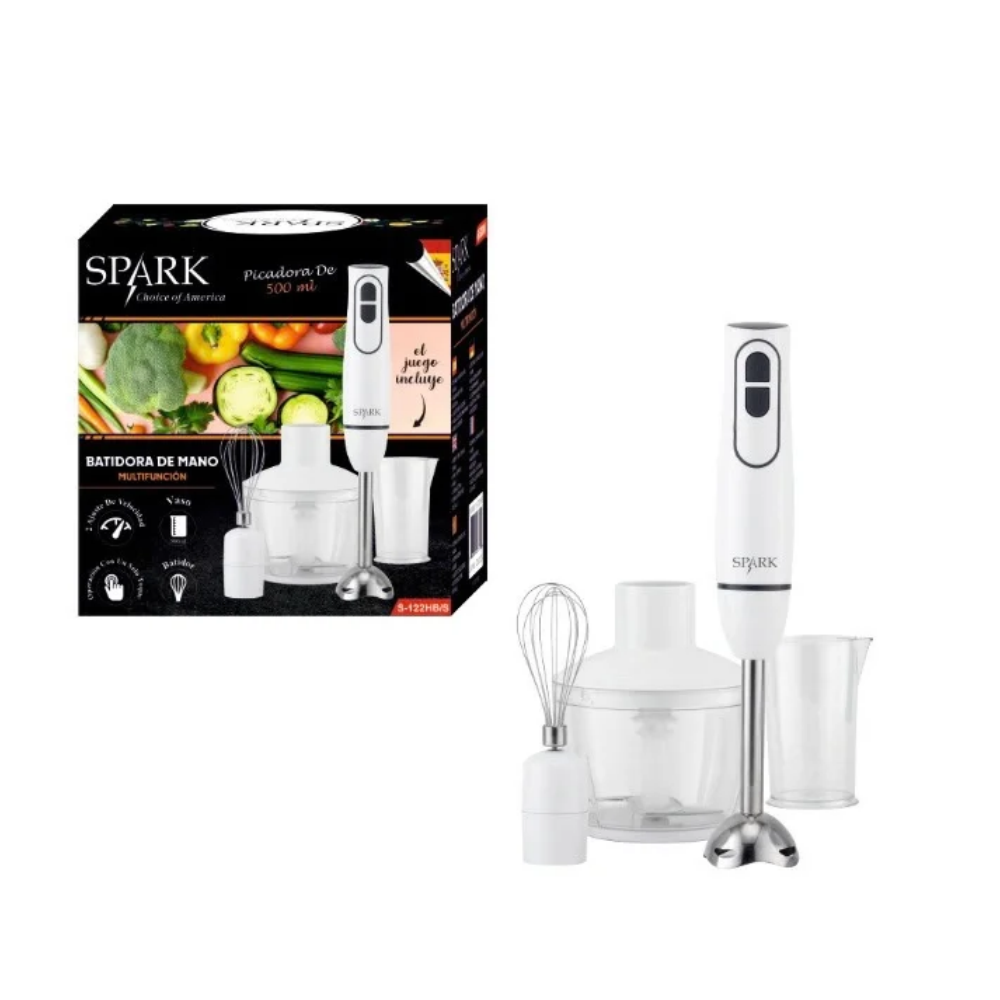 Batidora de Mano Multifunción 4 en 1 500W, Picadora 500ml, Varilla y Cuchillas de Acero Inoxidable, 2 Velocidades, Batidora de Inmersión para Cocina