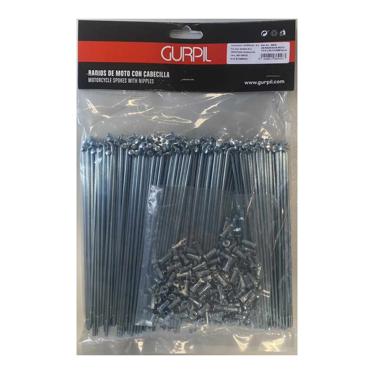 Bolsa De 200 Radios Galvanizados De Moto Con Cabecilla 2.90Mm 90º 36905