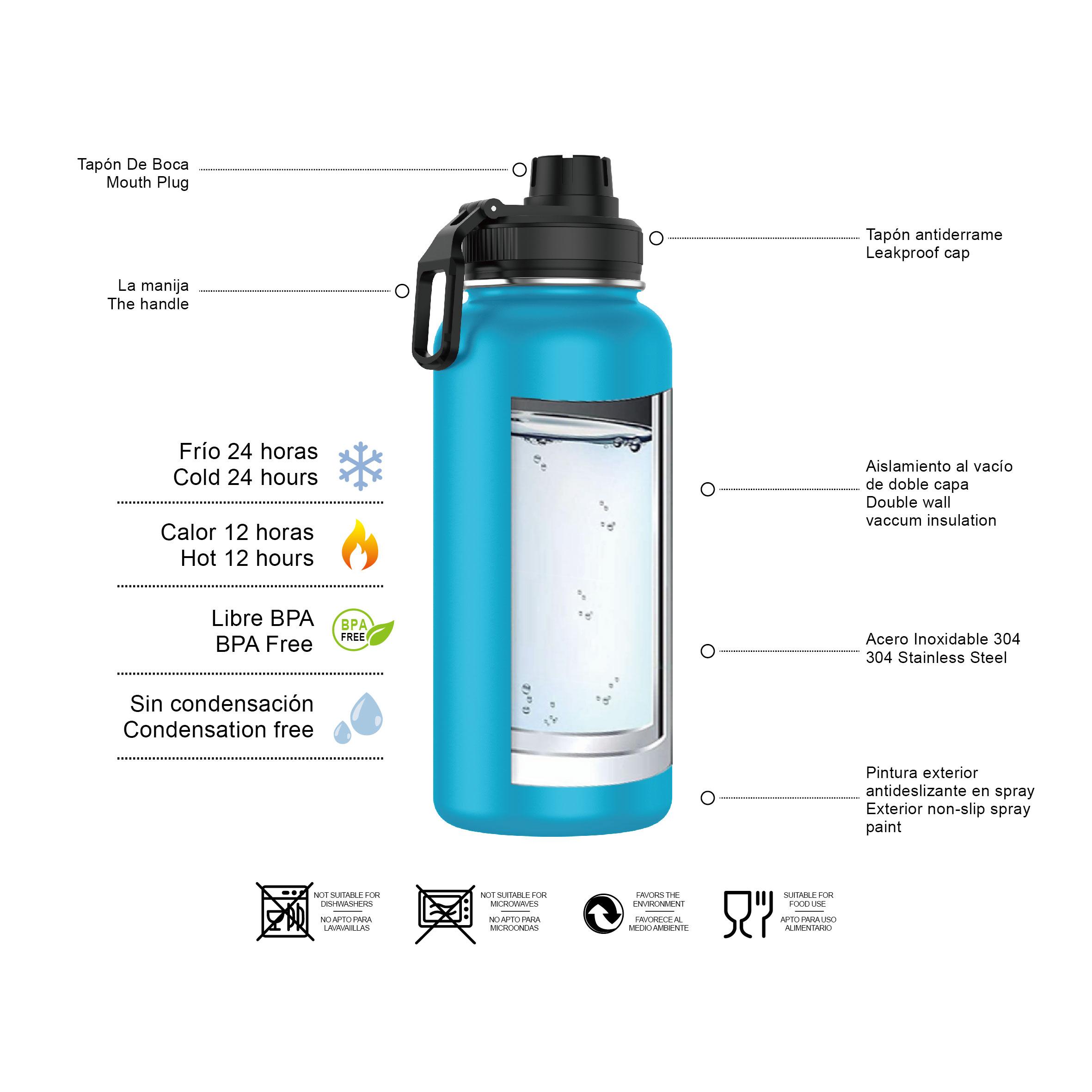 Botella Termo de Acero Inoxidable 1 Litro Deportiva (10 Colores) - Botella de Agua Térmica Reutilizable | Sin BPA | Mantiene 24H Frio / 12H Calor | Termo y Hermética - Doble Pared a Prueba de Fugas (YD550 YD1000 999 1199)