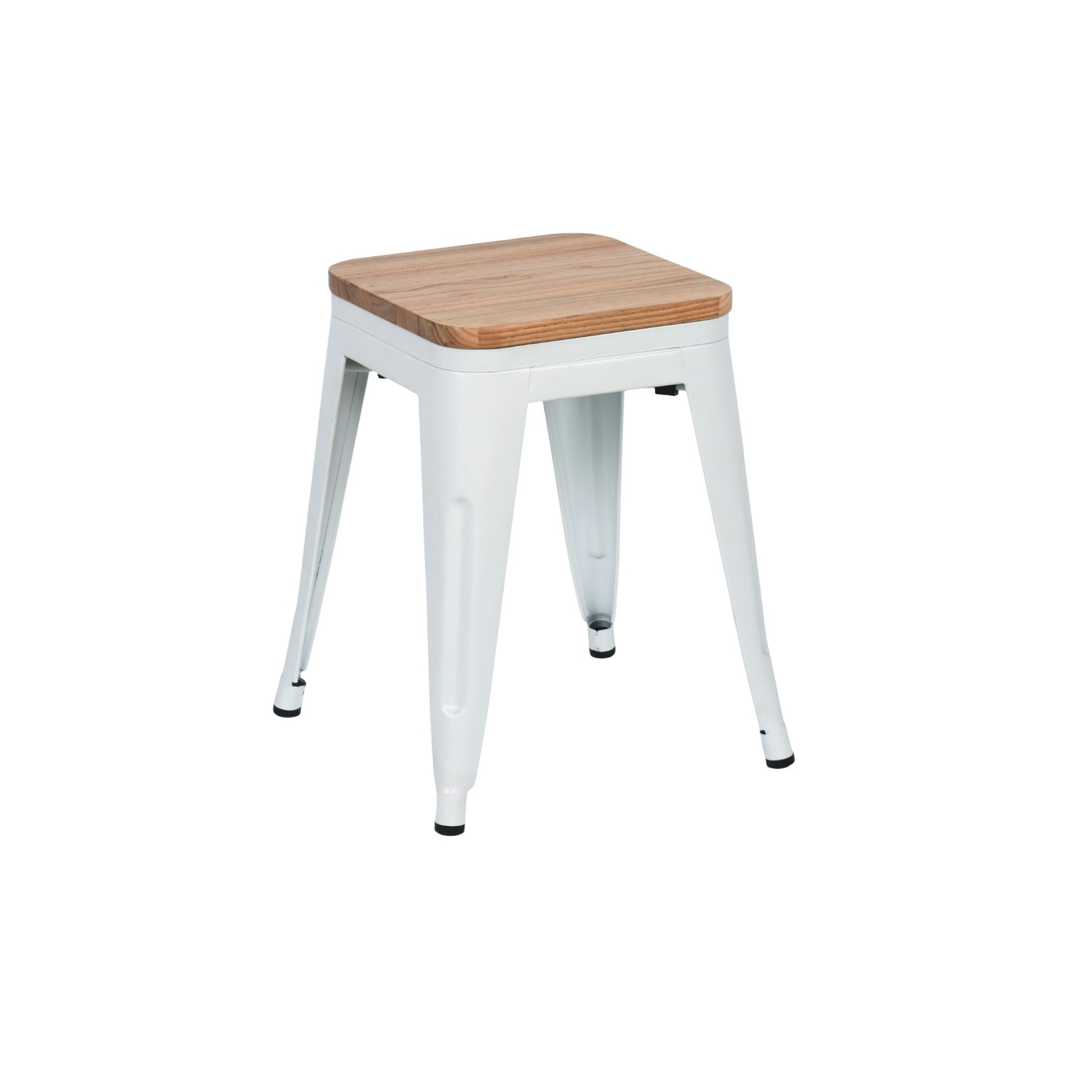 Taburete Bajo Industrial Apilable de Acero y Madera 38x38x46cm 7house
