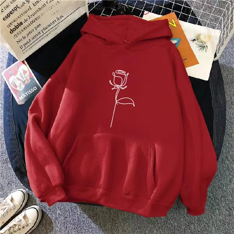 TK Sudadera De MujerITE With Capucha Estampada Floral Estilo Casual Manga Larga Gruesa Sueter Deort Suelto Para Otoño And Invierno