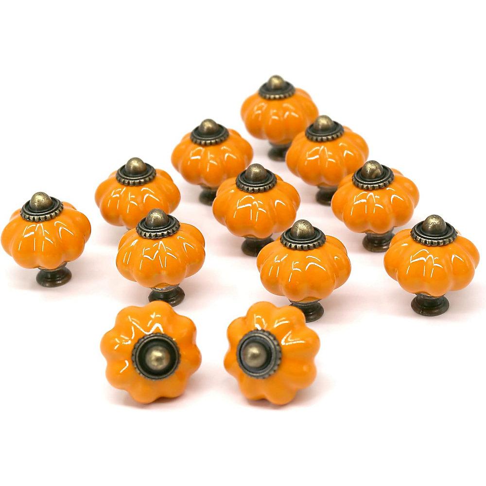 CA Tiradores de cerámica para cajones, paquete de 12, color naranja (33 mm), para aparadores, armarios de cocina y mesas.