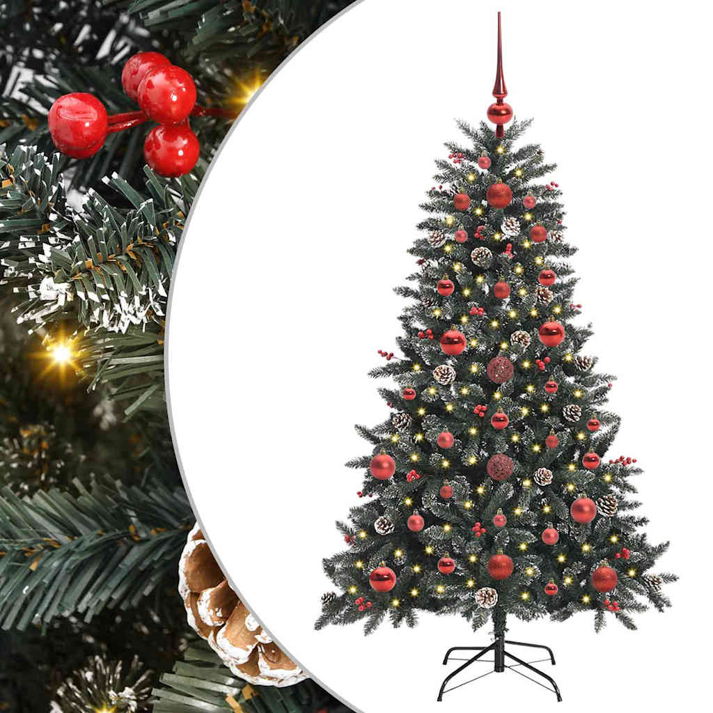 vidaXL Árbol de Navidad artificial Verde 120 cm PVC, Plástico y Acero con LED y bolas