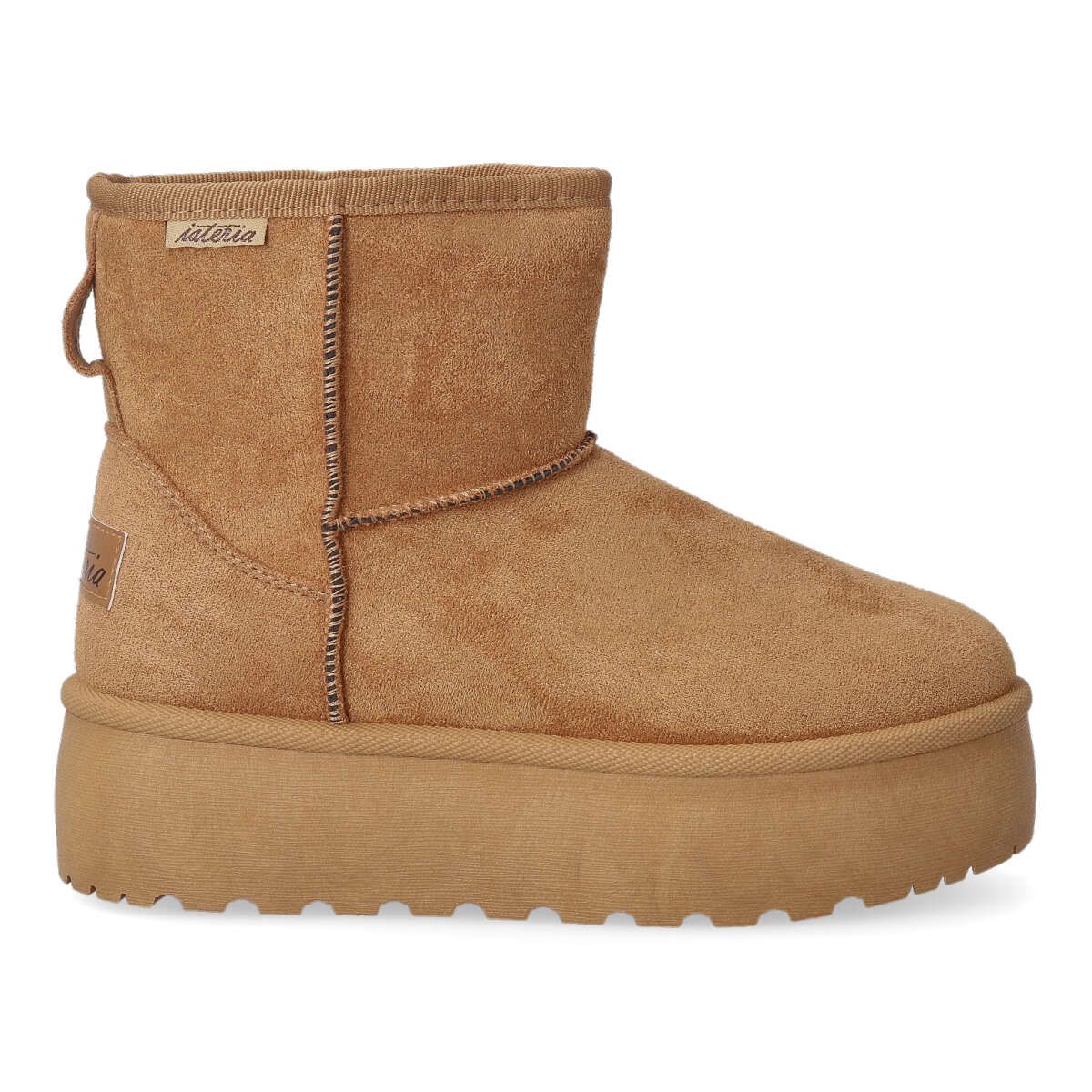 ISTERIA - Botines australianos para mujer con plataforma de 5 cm, forro de pelo sintético y suela gruesa de goma, color cuero, 100% vegano