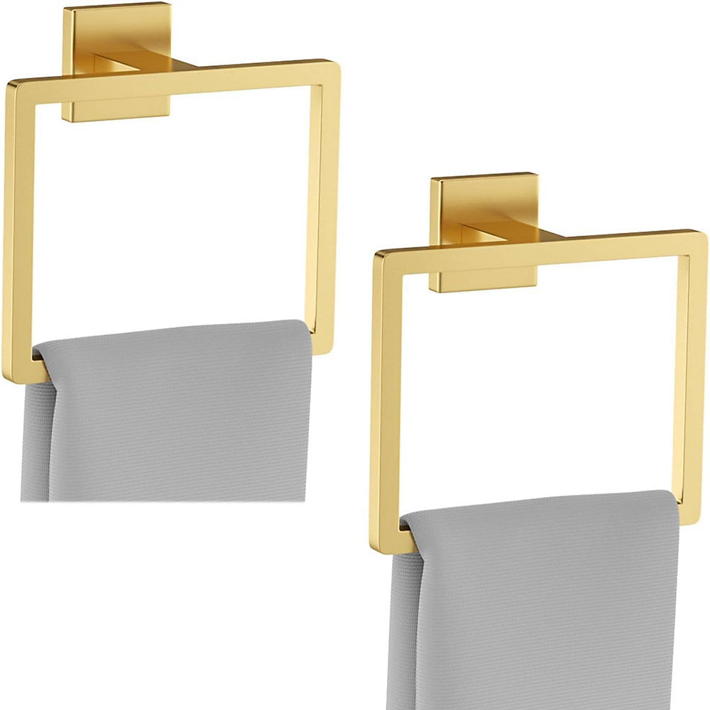 CA Toallero cuadrado dorado cepillado, 2 piezas, barra de toalla de acero inoxidable para baño.