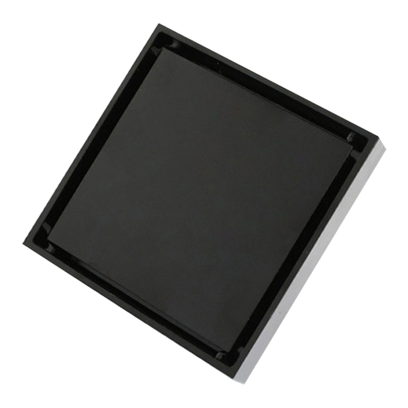 OmHome Desagüe de ducha invisible cuadrado de 4 pulgadas, de acero inoxidable, antiolor, para suelo de baño, 1,3 mm, apto para baldosas, color negro