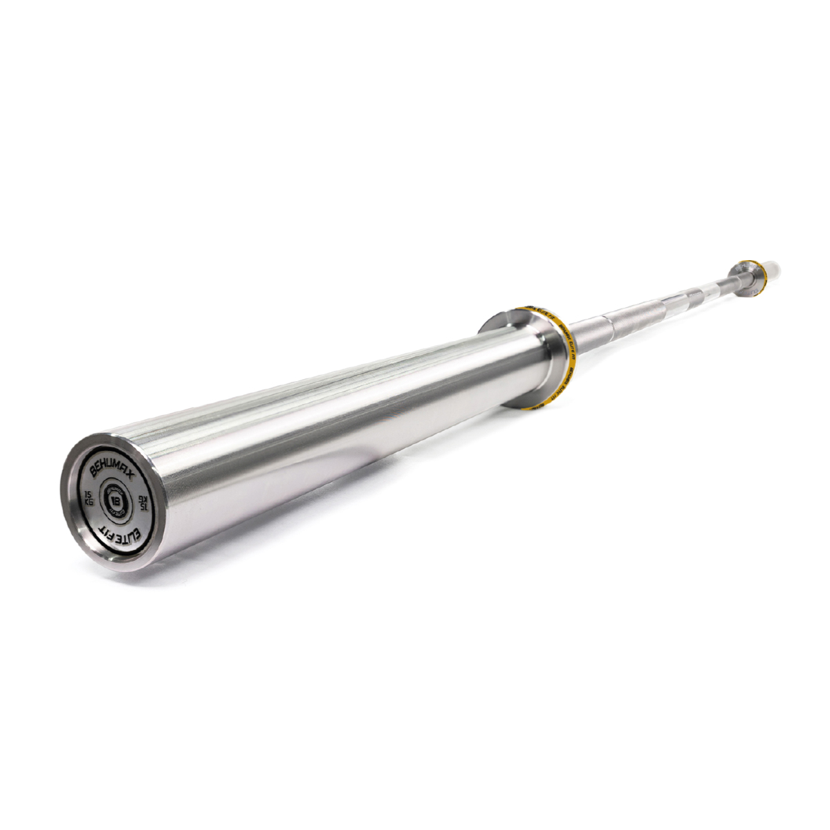 BEHUMAX - Barra Olímpica Alpha Cromada 15 kg de acero aleado con rodamientos para halterofilia y fuerza