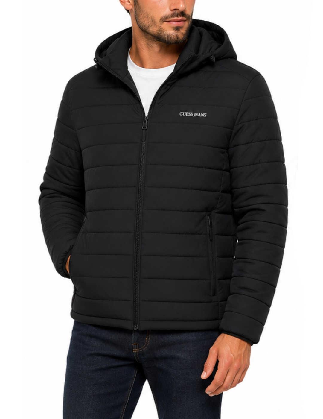 Plumas Guess Jeans acolchado con capucha negro de hombre