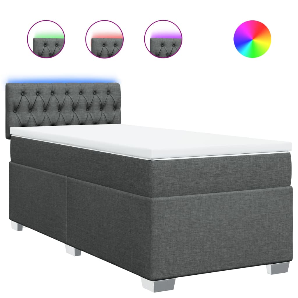 vidaXL Cama box spring con colchón tela gris oscuro 80x200 cm