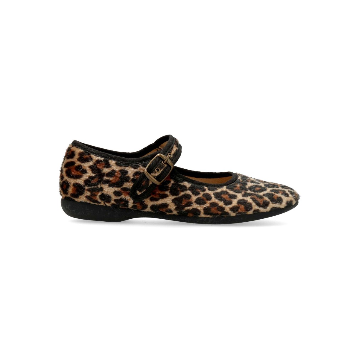 PEKE'S By Vanessa - Zapatilla mercedita print leopardo para niña, con tira al empeine y hebilla, suela de goma antideslizante y flexible